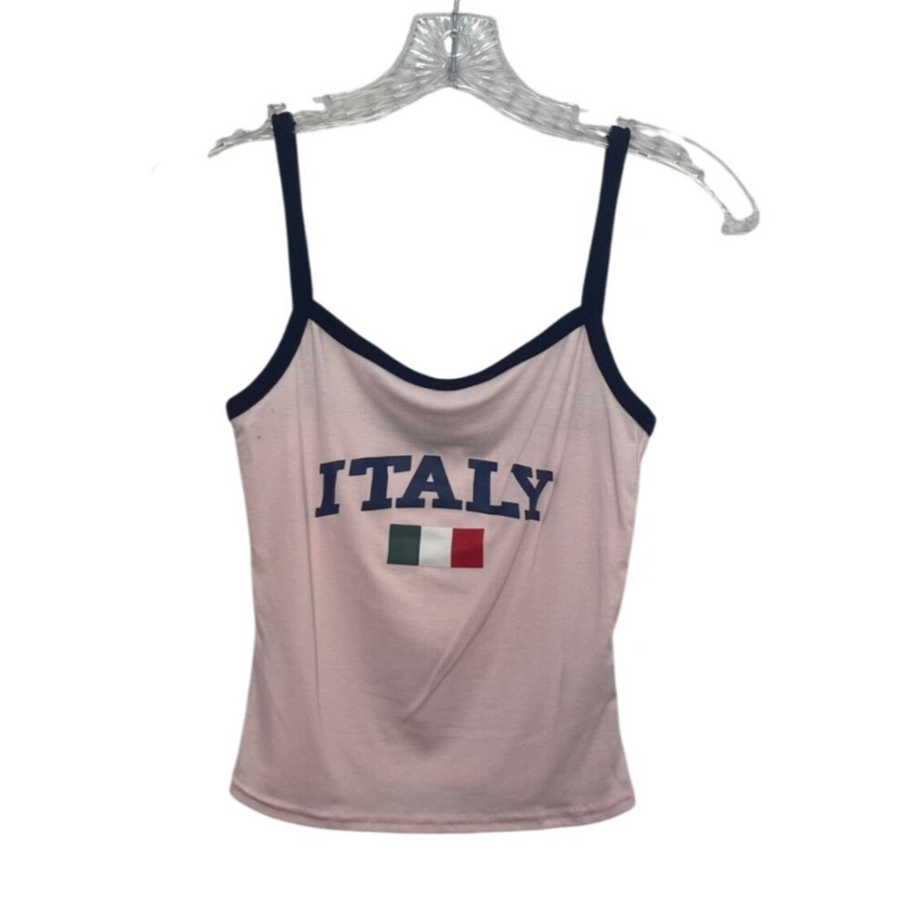 Shein Italy Baby Tee Tank Top XS Pink Cami Adjustable Straps Summer